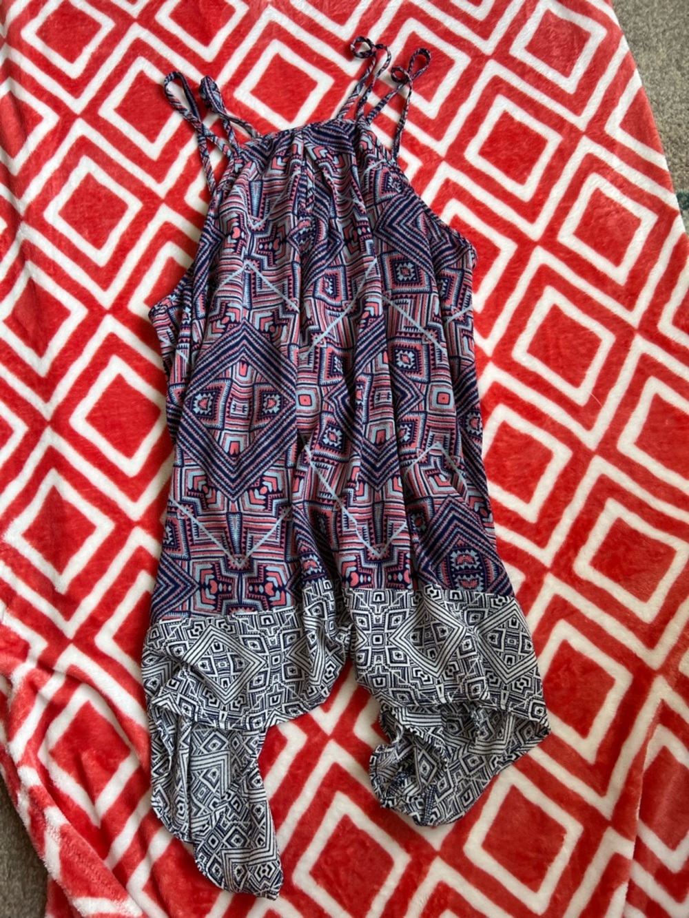 Maurices Navy, White & Pink Geometric Tank Top